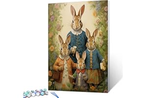 TUMOVO Cartoon Rabbit Paint by Number for Adults Beginner, Animal Family Time DIY Digital Oil Painting Kits on Canvas with Brushes ,Acrylic Pigment Wildflowers Paintwork Home Decor 16x20 inch (Frameless)