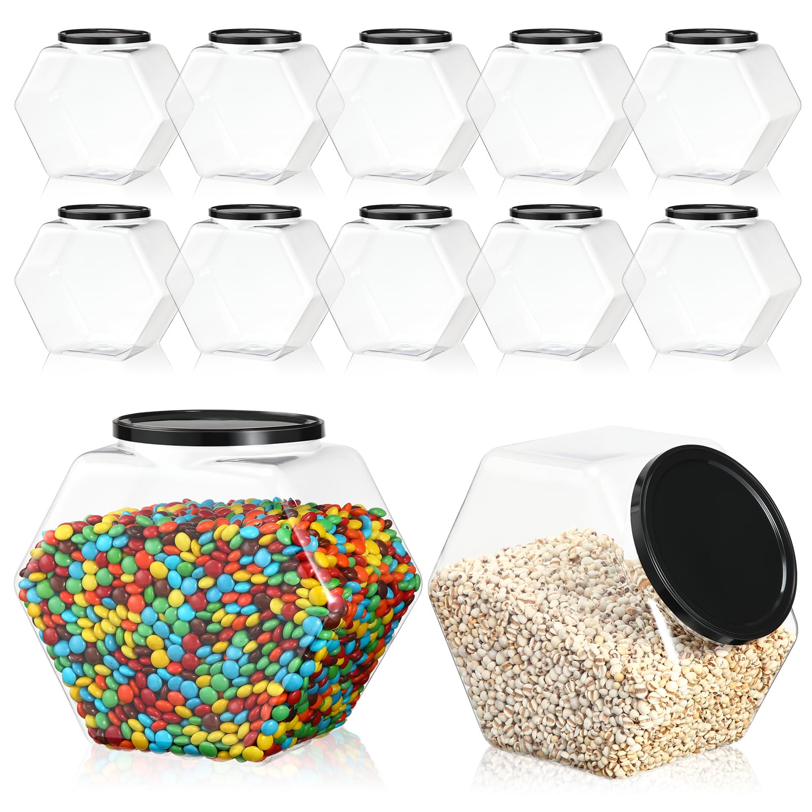 Dandat 12 Pack 73 oz Hexagon Candy Jars with Lids - Clear Plastic Cookie & Snack Containers for Kitchen Counter Display