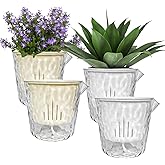 Exzzauk Self Watering Pots for Indoor Plants,4 inch Self Watering Pots Plant pots Indoor with Drainage Hole Small Plant Pot (4PCS