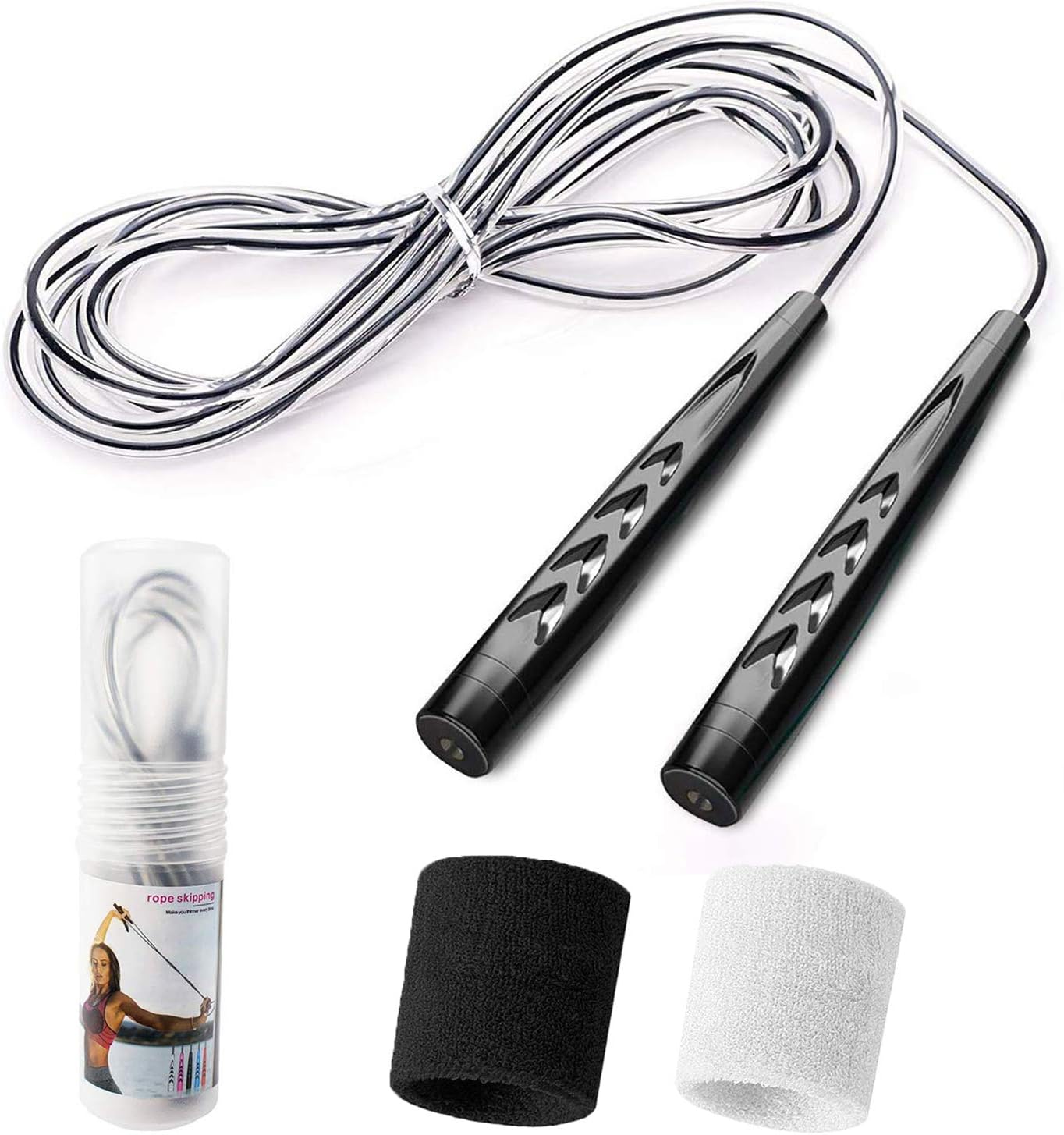 AimIZ Jump Rope - Skip Rope with Wrist Sweatbands - Premium Quality - Adjustable Speed Rope - for Gym, Exercise, Training Weight Loss, All Levels Men Women and Kids
