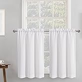Chyhomenyc 2 Panels White Curtains 24 Inch Length Tier Curtain | Faux Linen Textured, Small Cafe Curtains, Light Filtering, Short Camper Curtain, RV Window, Bathroom, Each 30x24 Inch