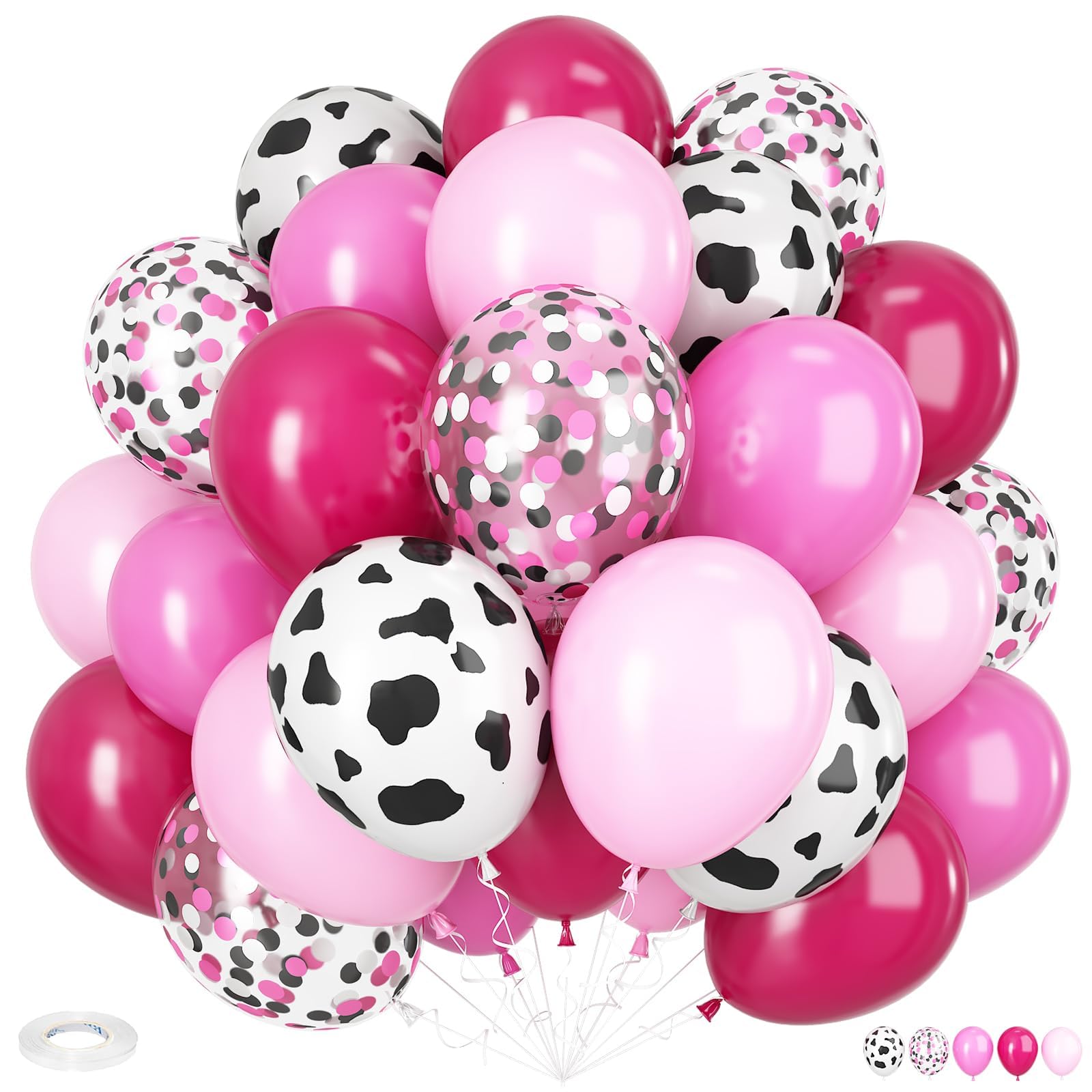 Cow Balloons, 12 Inch Cow Print Balloons Hot Pink Balloons, Cow Pink Pastel Pink and Black Confetti Balloon for Cowgirl Theme Birthday Baby Shower Rodeo Farm Western Party Decorations