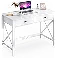 EdMaxwell WiberWi Home Office Desk with Drawers White Modern Writing Computer Desk, Small Makeup Vanity Table Desk for Bedroom, Study Table for Home Office