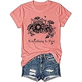 Everything is Fine Women's T Shirts Sunflower Graphic Short Sleeve Tees Cute Bee Floral Shirt Loose Summer Tops