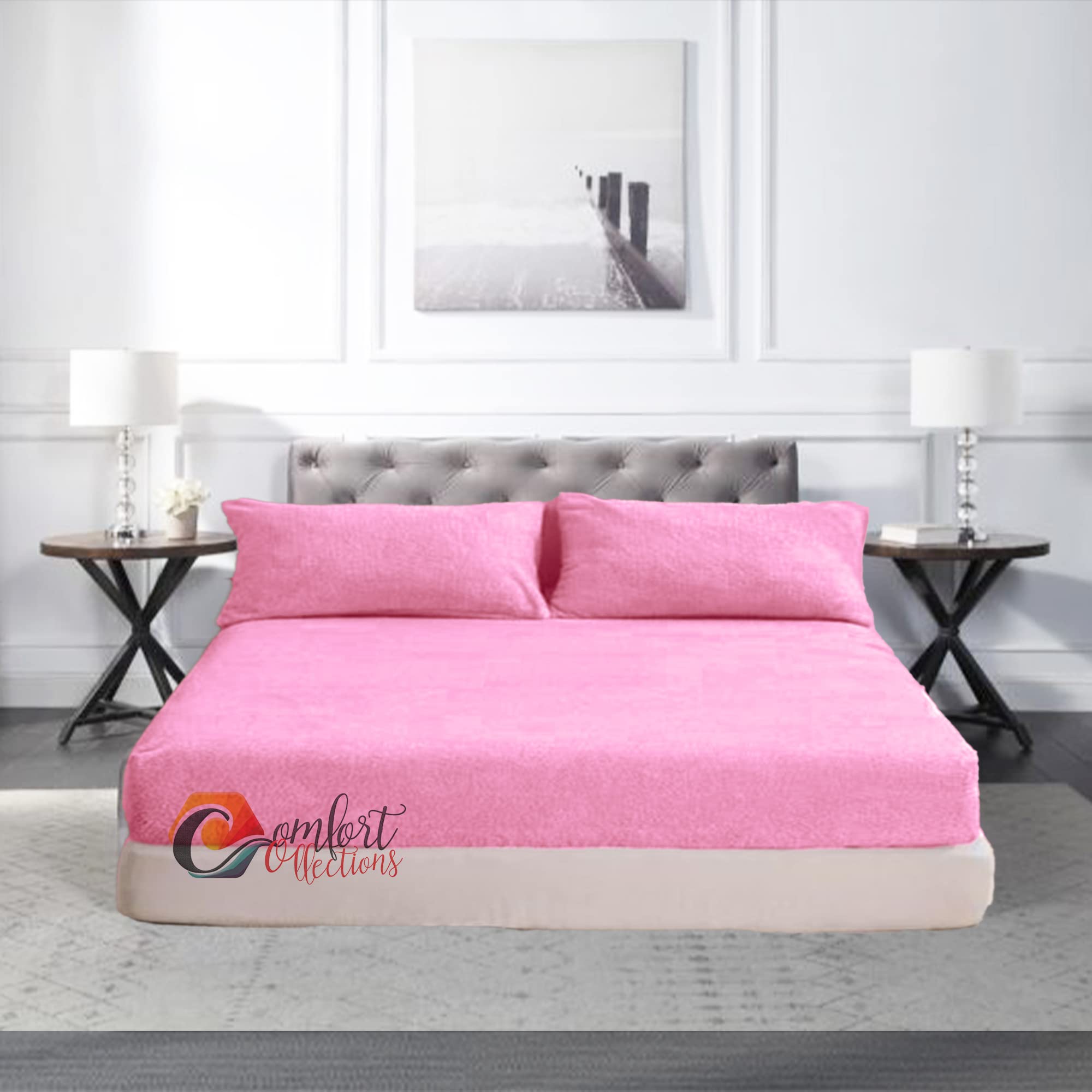 Extra Deep Fitted 30cm Teddy Fleece Fitted Bed Sheet Plain Thermal Warm and Cosy Soft Luxury Bedding Pink Fitted Bed Sheet Single 90cm x 190cm + 30cm Approximate — image 1