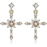 Kruckel Gold Drop Earrings for Women with 925 Sterling Silver Post, Rhinestone Gold Cross Love Statement Stud Earring, Great for New Year Easter Baptism Wedding Anniverary Retirement Gift for Woman
