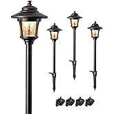 EDISHINE Low Voltage Landscape Lighting, 12V 3W 120LM 3000K Seed Glass Outdoor Landscape Path Lights with Connectors, ORB Waterproof Electric LED Pathway Light Wired for Walkway Garden Yard, 4 Pack