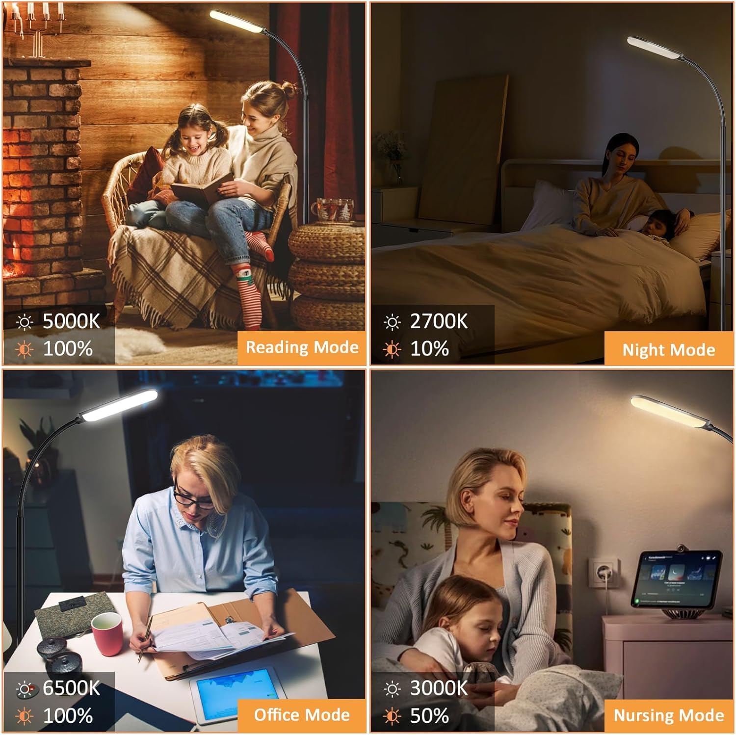 xinp Floor Lamp, Bright 18W LED Standing Lamps for Living Room, Remote Stepless Adjustable Color and Brightness Dimmable with ON/Off Switch, Gooseneck Reading Lights for Bedroom Office, 1300LM