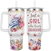 Caiibaoob Dragon Gift for Dragon Lover,40oz Dragon Tumbler with Handle Insulated Stainless Steel Travel Mug (Dragon)