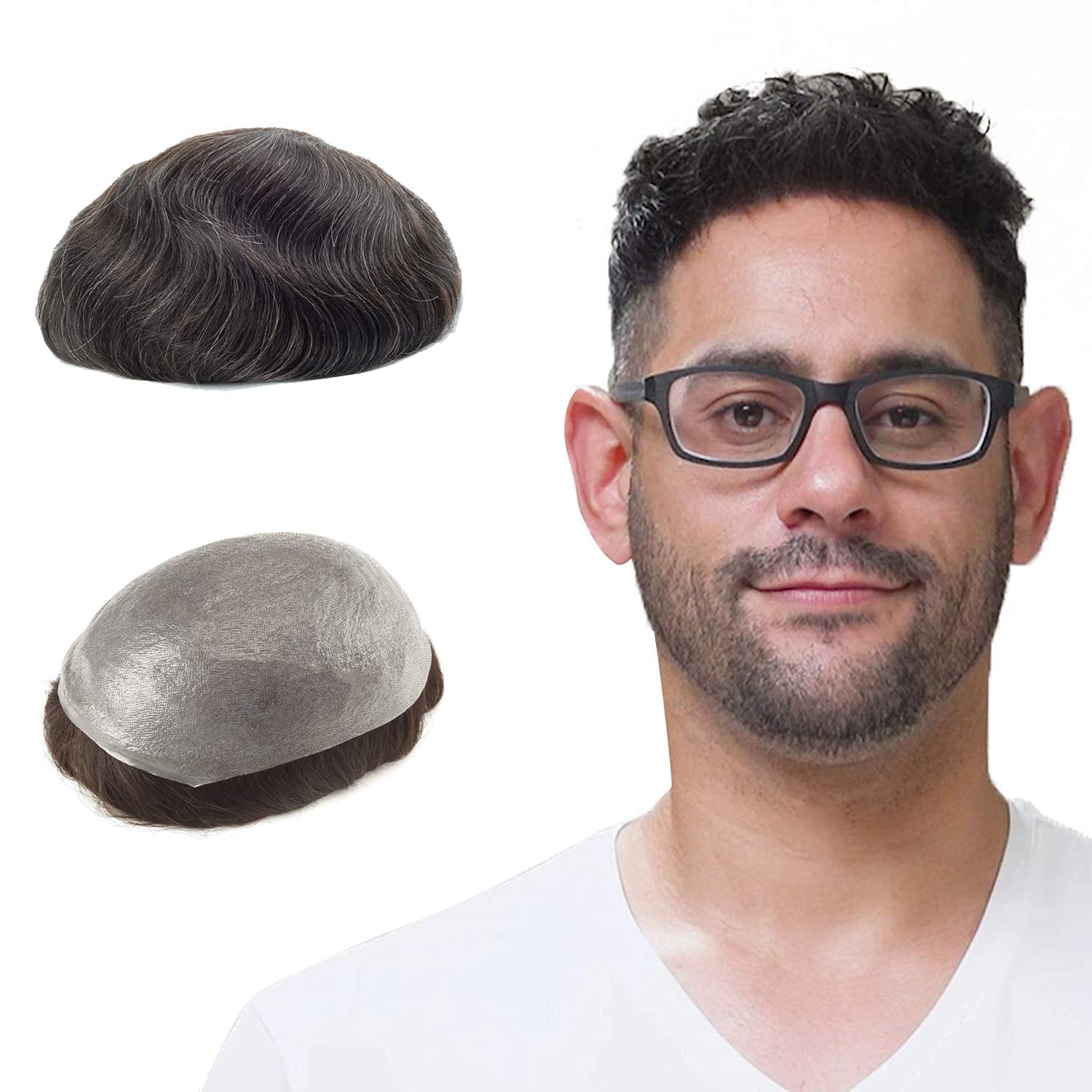 Lordhair Human Hair System for Men, Mens Hair System Mens Toupee 0.03mm Thin Skin Hair Replacement System Base Size 8x10 Inch Light Medium Density Hairpiece — image 1