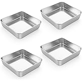 LIANYU 8 Inch Square Baking Cake Pan Set of 4, Stainless Steel Lasagna Brownie Bread Pan, Perfect for Birthday Party Wedding, Leakproof, Oven & Dishwasher Safe