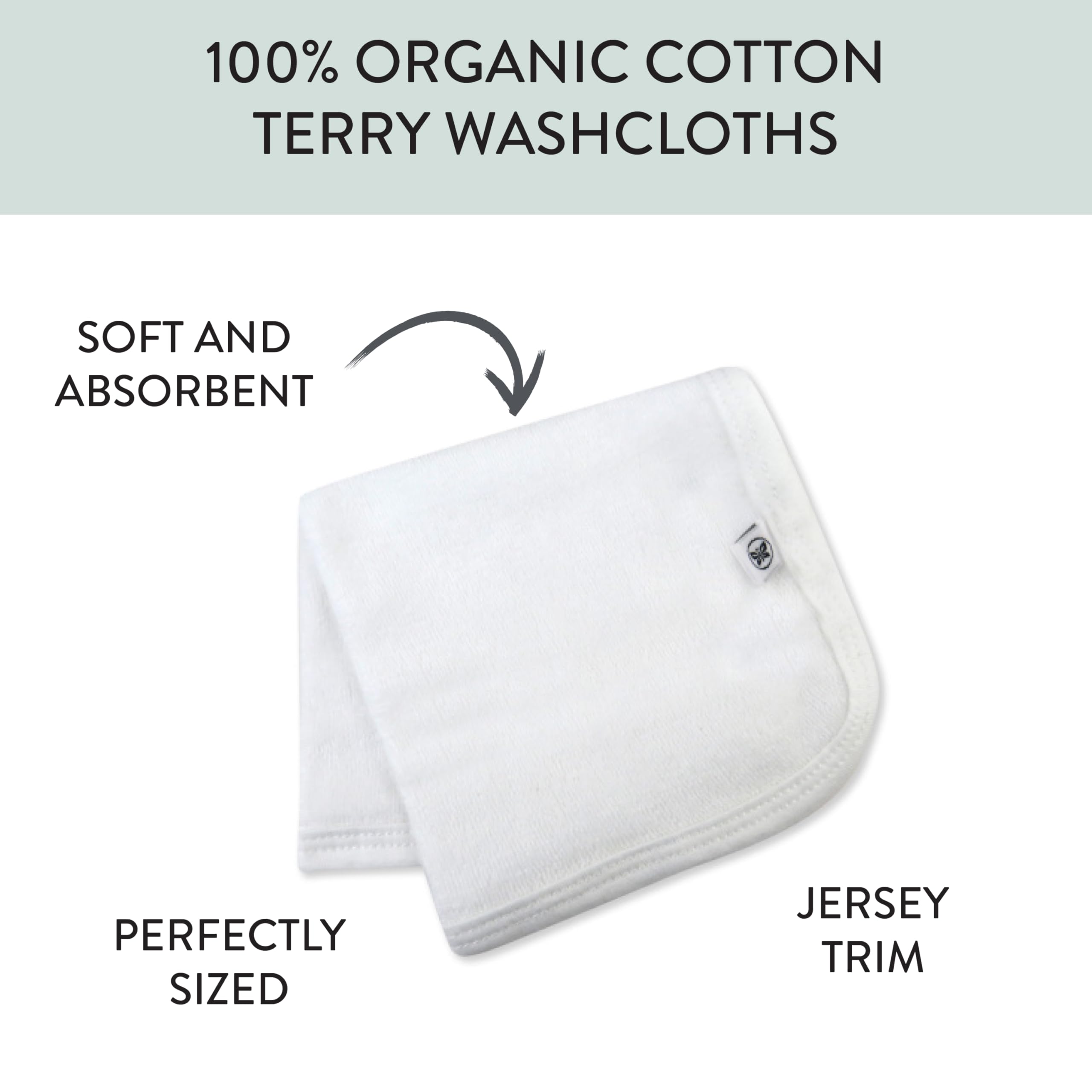 HonestBaby 10-Pack Terry Wash Cloths in Gift Box 100% Organic Cotton for Infant Baby Boys, Girls, 10-Pack White, One Size
