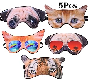 5 Pack Cute Animal Funny Sleep Eye Mask for Sleeping Cat Dog Soft Plush Blindfold Sleep Masks Eye Cover Eyeshade for Kids Girls Men Women Plane Travel Nap Night Sleeping