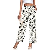 Anydeer Women Pants Loose Wide Leg Trousers Straight Casual Dressy Palazzo Ruffle High Waist Slacks with Pockets