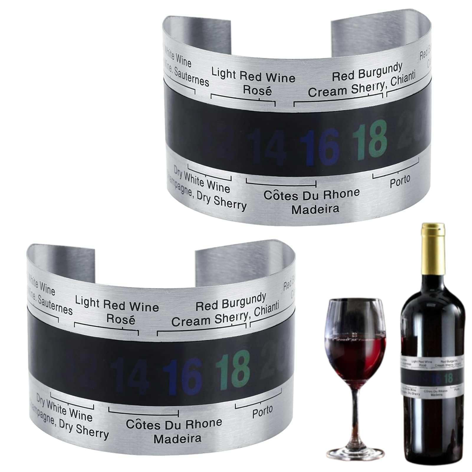 Wine Thermometer, 2Pcs Stainless Steel LCD Digital Thermometer Sensor with Screen for Beer Red Wines, Milk Bottle for Wineries Real Time Monitoring Tools