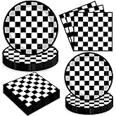 Oigco 60 PCS Race Car Birthday Party Decorations, Checkered Flag Plates and Napkins for Cars Birthday Decorations, Serves 20