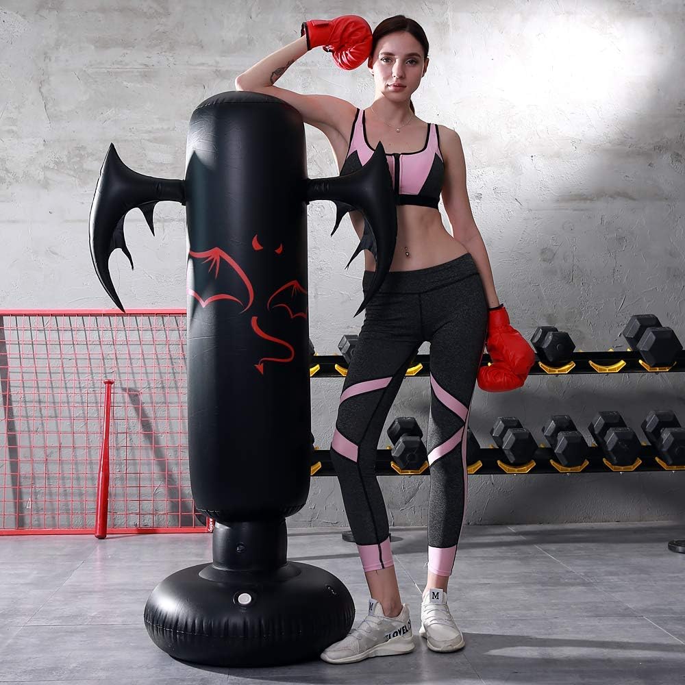 LONEEDY Inflatable Free Standing Punching Bag, Heavy Training Bag, Adults Teenage Fitness Sport Stress Relief Boxing Target (Devil)