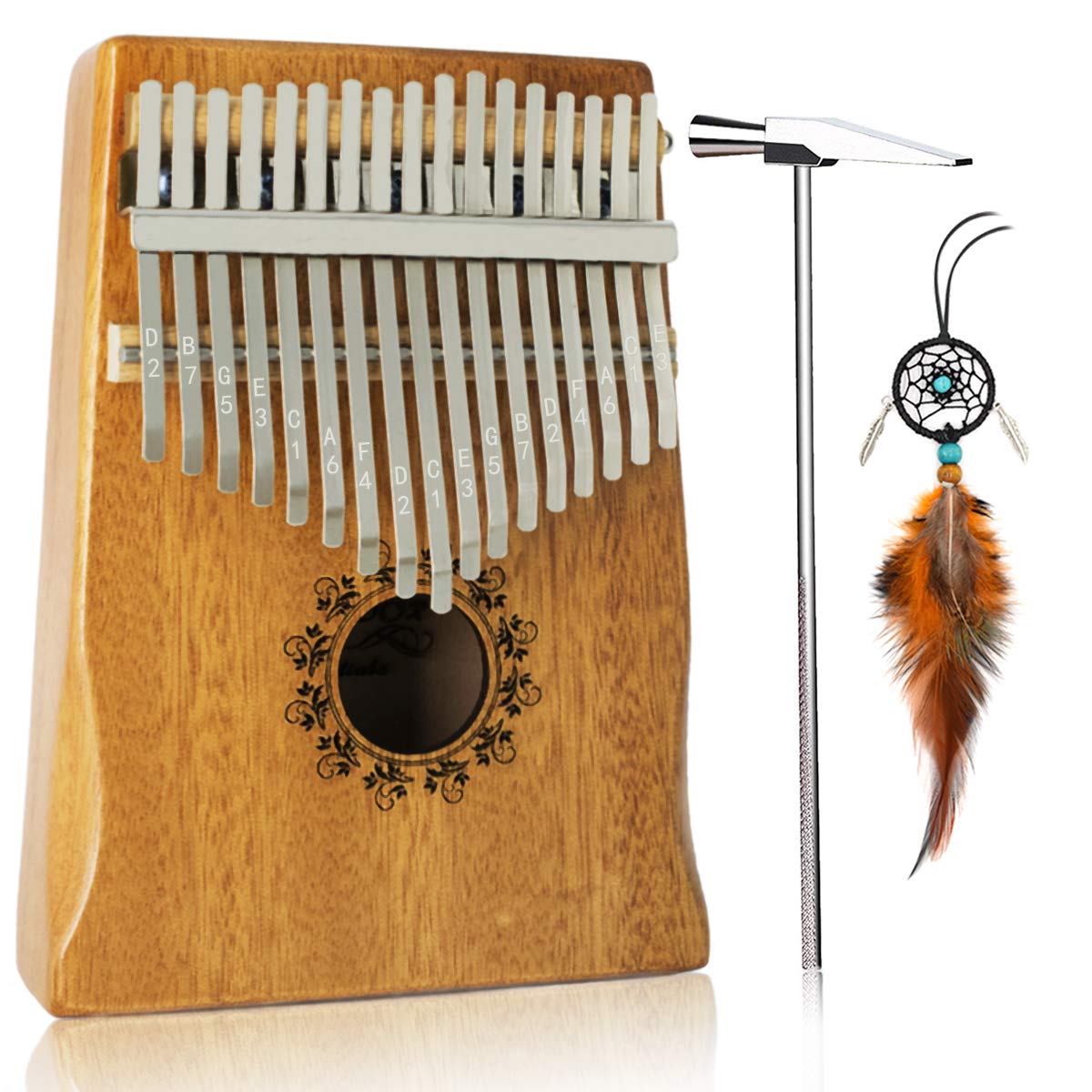 17 Key Kalimba Thumb Piano, Bindor Finger Piano Mbira Kalimba Solid Mahogany Body Portable Easy-to-learn Musical Instrument with Tuning Hammer