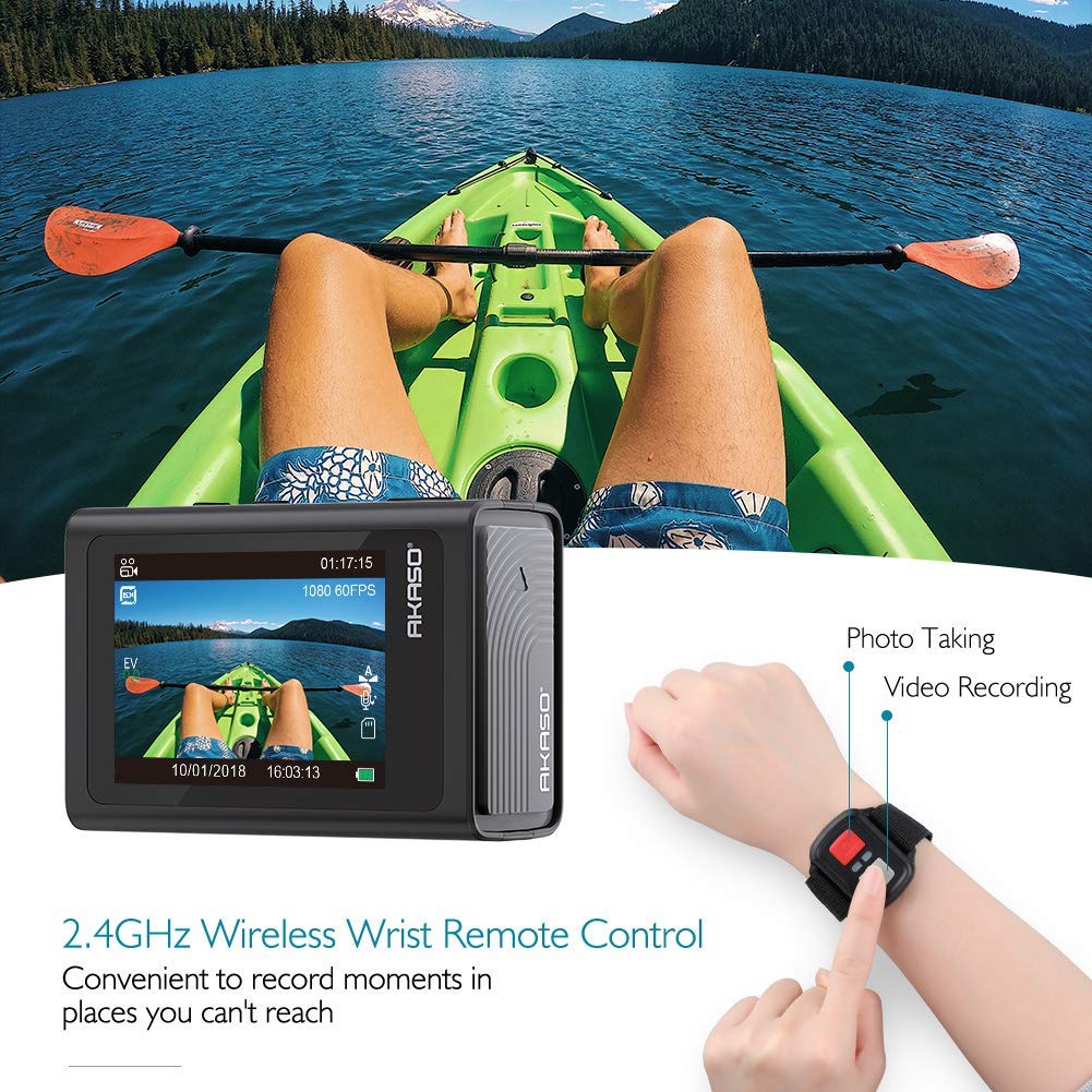 AKASO Brave 6 Action Camera, Voice Control 4K HD 20MP Underwater 30m EIS Cam with Remote Control, Waterproof Case, 2 Rechargeable Batteries and Mounting Accessories Kit
