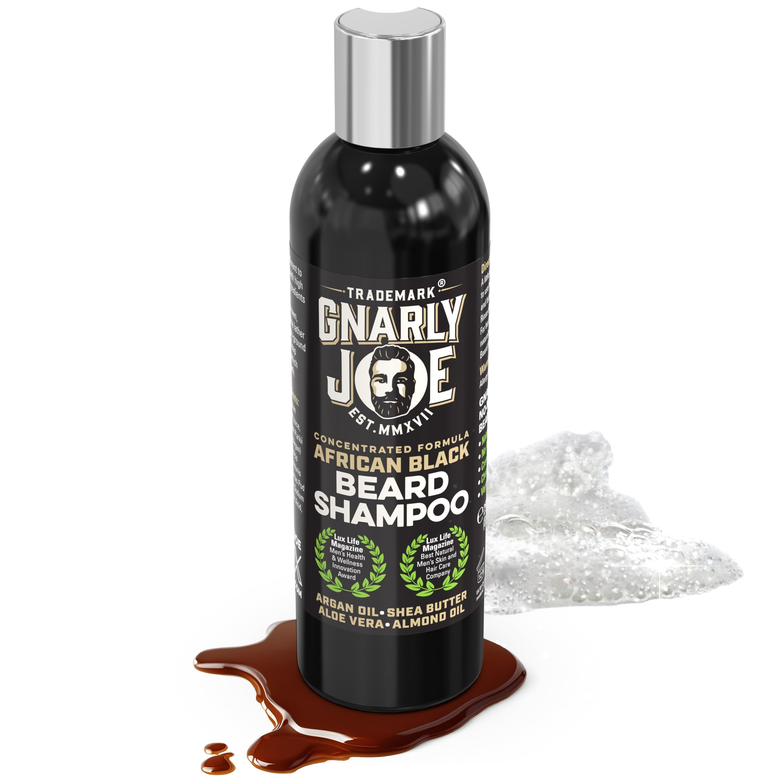 Gnarly Joe Beard Shampoo for Men - 250ml Natural Face Wash with African Black Soap, Argan Oil & Shea Butter - Beard Dandruff Shampoo Care - Vegan Beard Soap & Beard Wash for Men - UK Made