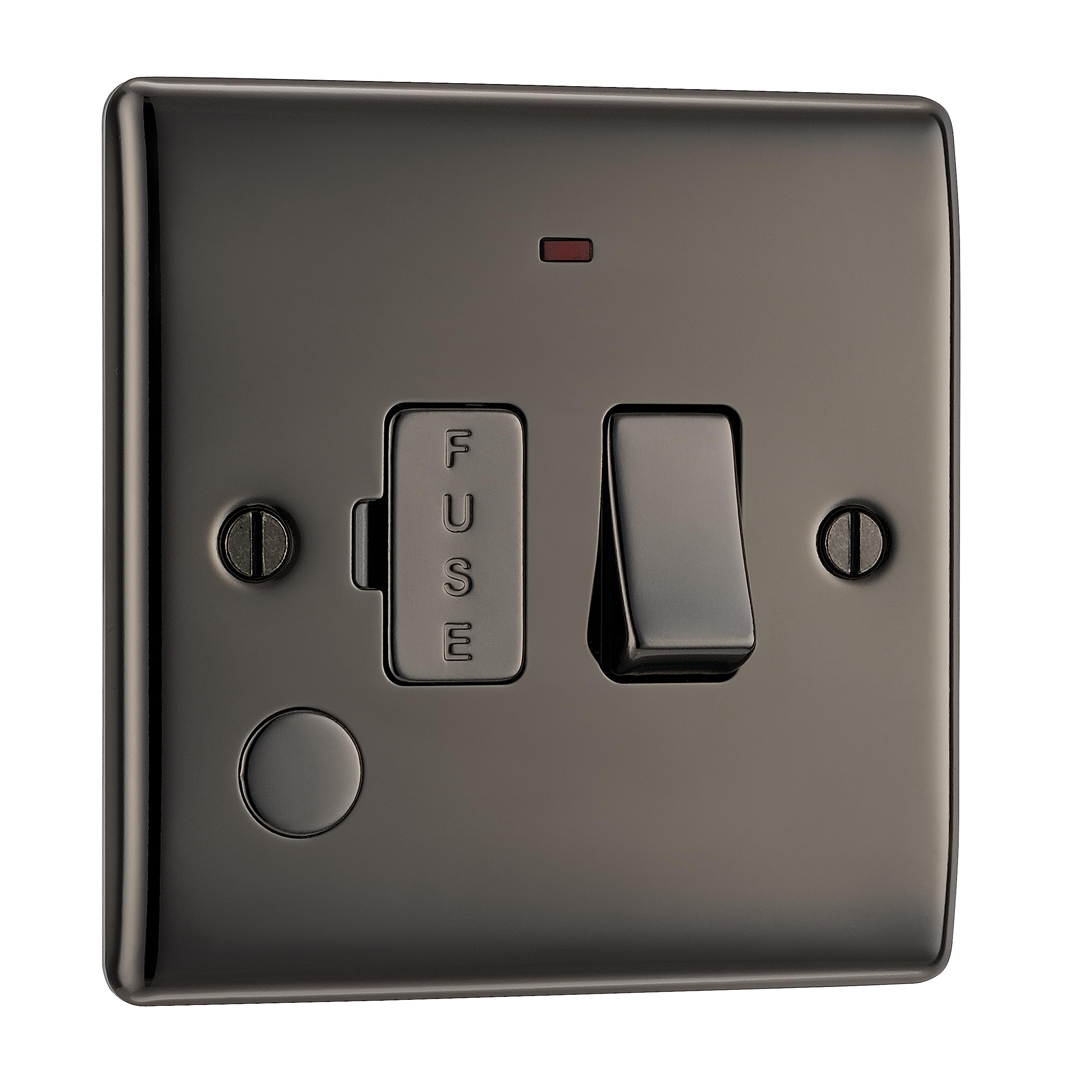 BG Electrical Switched Fused Connection Unit with LED Power Indicator and Flex Outlet, Fused Spur Switch, Double Pole, Raised and Slim Profile, Round Edges, Nexus Metal, Black Nickel, 13A, NBN53