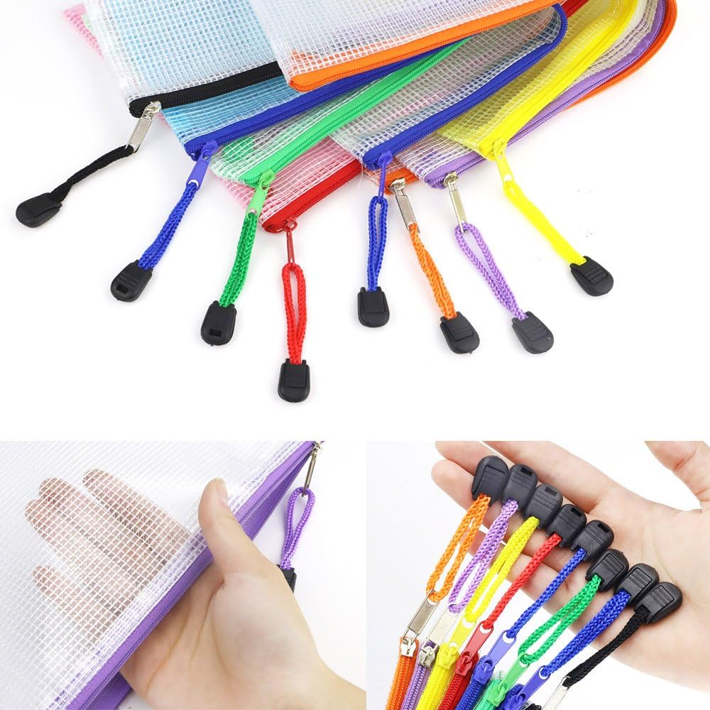 16pcs Mesh Clear Zipper Pouch, Zipper File Bags, Document Pouch Multipurpose Travel Bags for Office Supplies and Travel Organization : Office Products