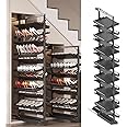 Pull-Out Shoe Rack Organizer for Closet Shoe Cabinet,Adjustable Height Retractable Metal Stackable Shoe Rack, Vertical Shelf Organizer for Small Bedroom Closet, Space Saving Storage, Black(85cm,15 Tie