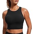 CRZ YOGA Butterluxe Racerback High Neck Longline Sports Bras for Women - Padded Workout Crop Tank Tops with Built in Pads