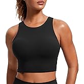 CRZ YOGA Butterluxe High Neck Crop Tank Tops for Women - Racerback Padded Longline Sports Bras Workout