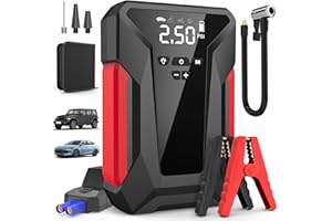 CEMOBENE Jump Starter with Air Compressor,4000A Portable Car Battery Jump Starter (10L Gas/8.5L Diesel), 12V Battery Charger Booster,150PSI Auto-Shutoff Tire Inflator,Portable Jumper Cables, LED Light - Black