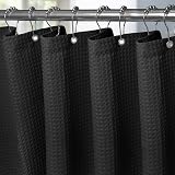 Shower Curtain 182 x 214 cm with Metal Hooks Waffle Fabric Black