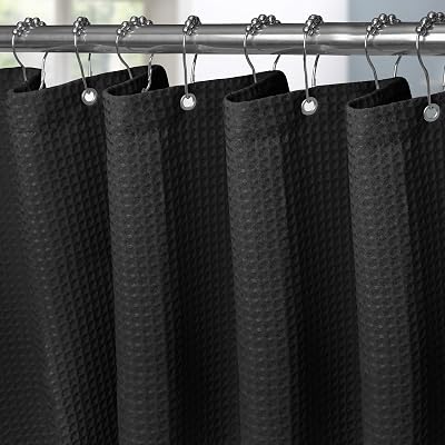 Shower Curtain 182 x 214 cm with Metal Hooks Waffle Fabric Black