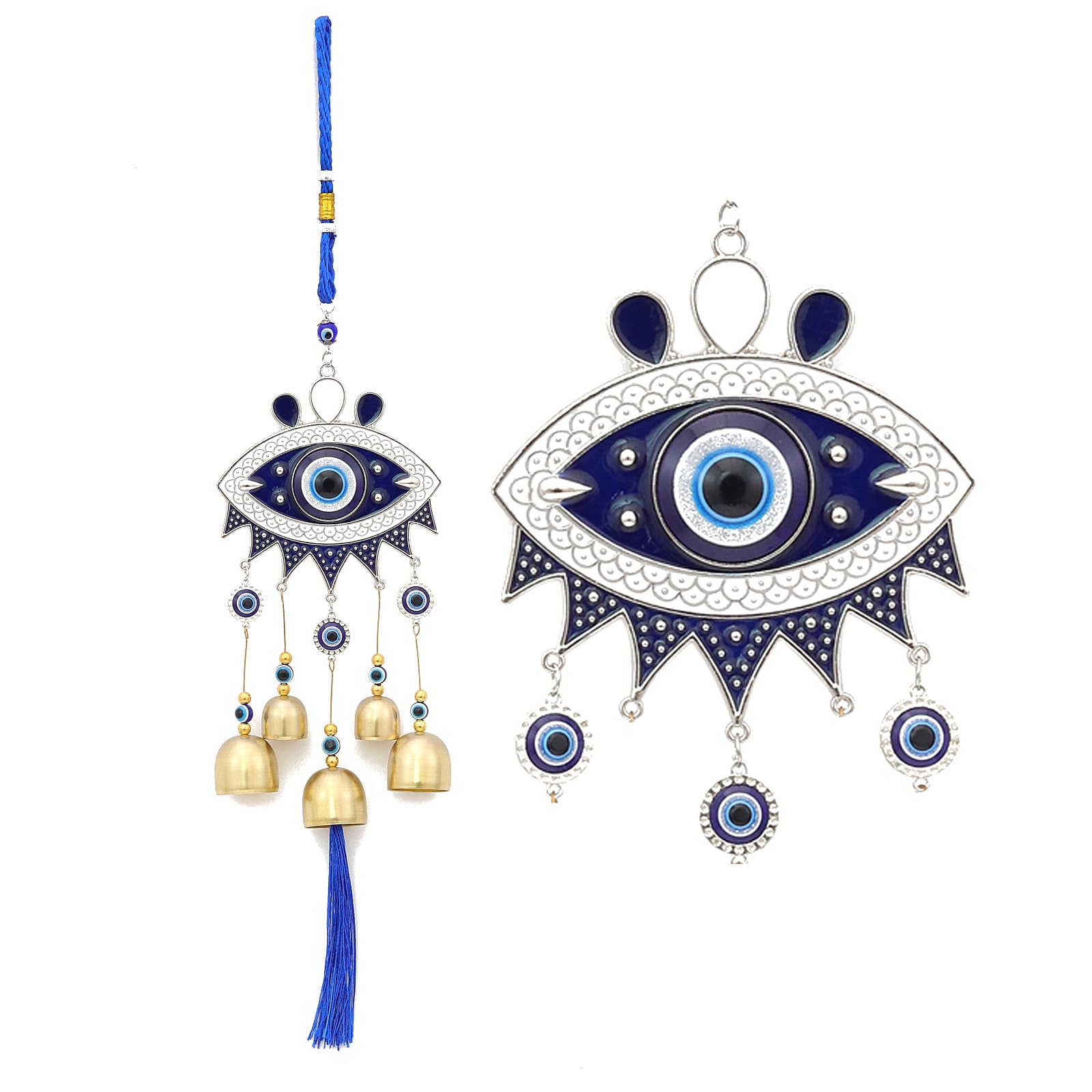 YEBON Blue Evil Eye Hanging Decoration Ornament Metal Wind Chimes for Home Garden Gift Blessing Decor