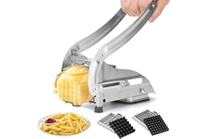 French Fry Cutter, 2-Blade Potato Slicer, French Fry Cutter for Potatoes with Non-Slip Suction Lock Technology, Professional 