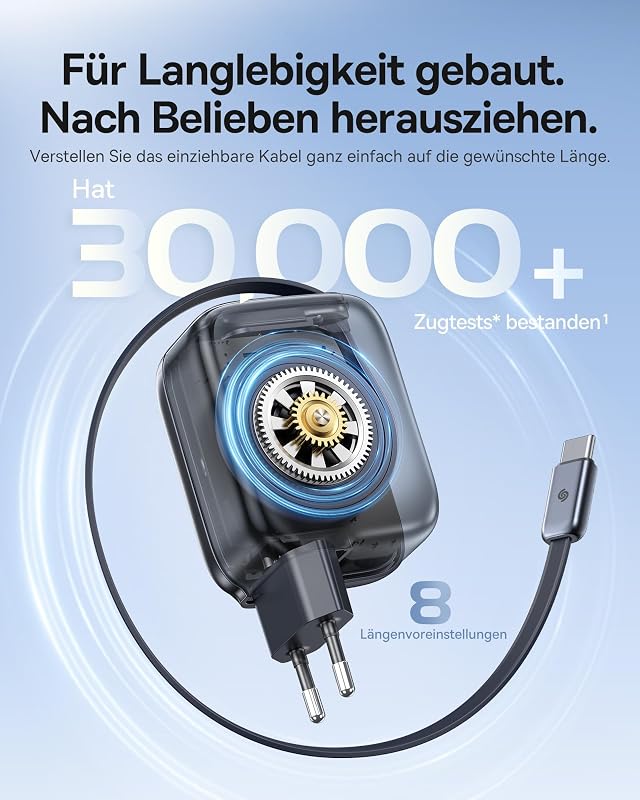 45W USB C Ladegerät, Baseus Enercore Charger mit USB C Kabel, iPhone iPad Ladegerät, PPS-Schnellladen Netzteil für iPhone 17/16/15/14/13/12 Pro Max Air, Samsung Galaxy S25, Pixel, Ausziehbaren Kabel