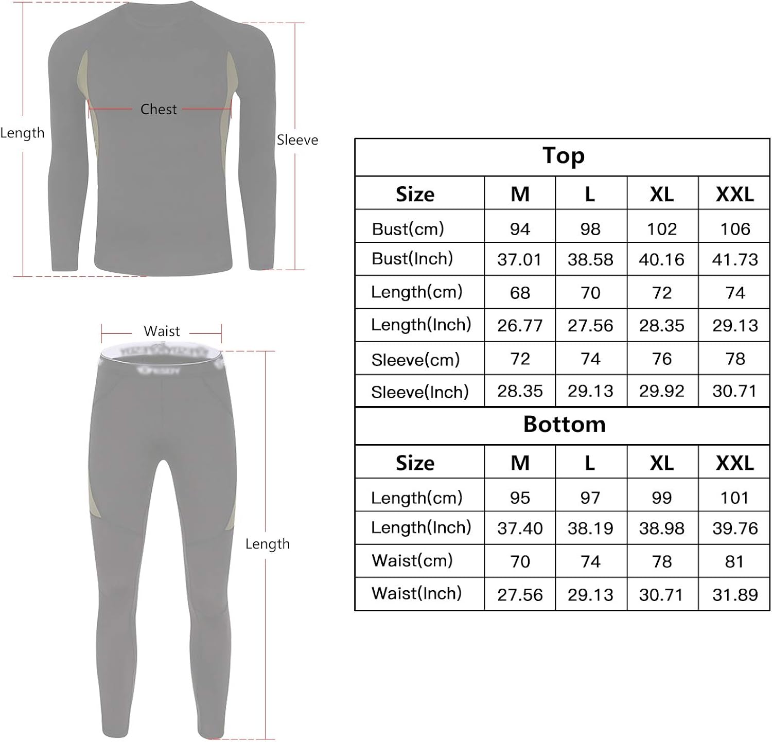 Thermal Underwear Set Winter Hunting Gear Sport Long Johns Base Layer Bottom Top at  Men’s Clothing store