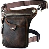 Le'aokuu Mens Genuine Leather Outdoor Sporting Hicking Waist Hip Pack Messenger Shoulder Drop Leg Thigh Bag Pouches For Women (211-5 0 Dark Brown)