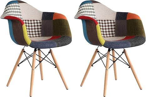 Nicemoods Dining Room Chairs Set Of 2 Backrest Design Chair Kitchen Chair Club Chair Upholstered Chair With Backrest And Armrest Retro Design Chair Bedroom Living Room Kitchen Office Wood Amazon De Home