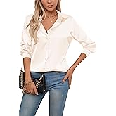 Womens Satin Silk Button Down Shirts Long Sleeve Blouse Casual Work Office Tops