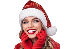 CLOOOUDS Sequin Santa Hat Knitted Xmas Beanie Adult Glitter Christmas Hats For Women Men