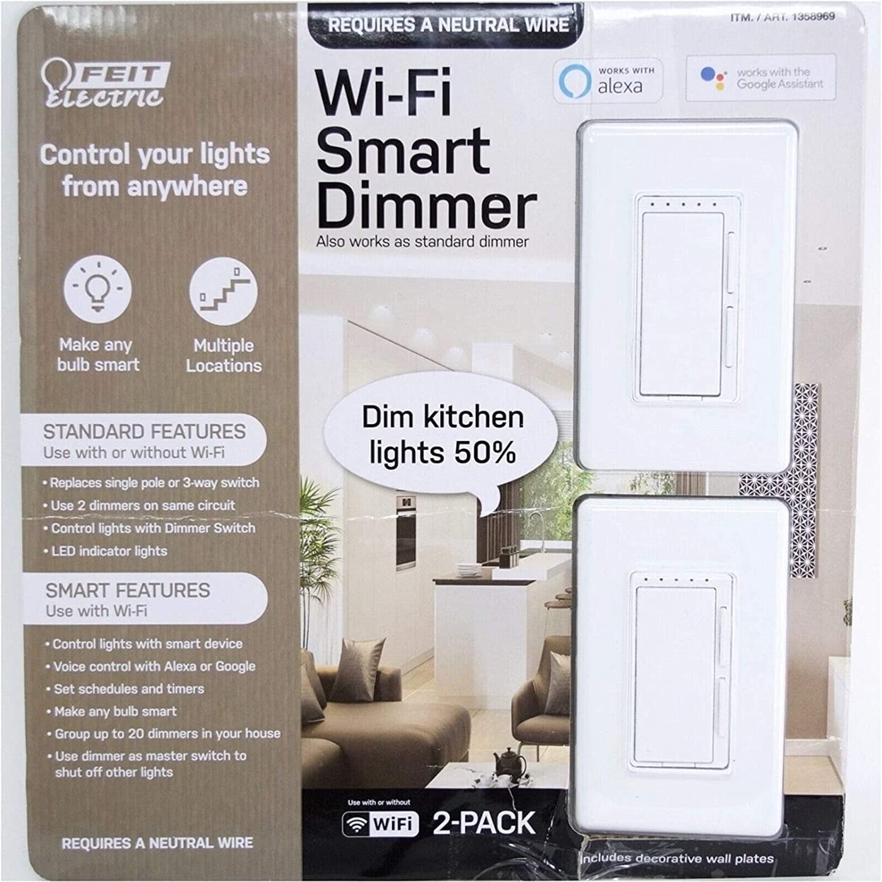 Photo 1 of Feit Electric Wi-Fi Smart Dimmer 3 Way Single Pole Switch