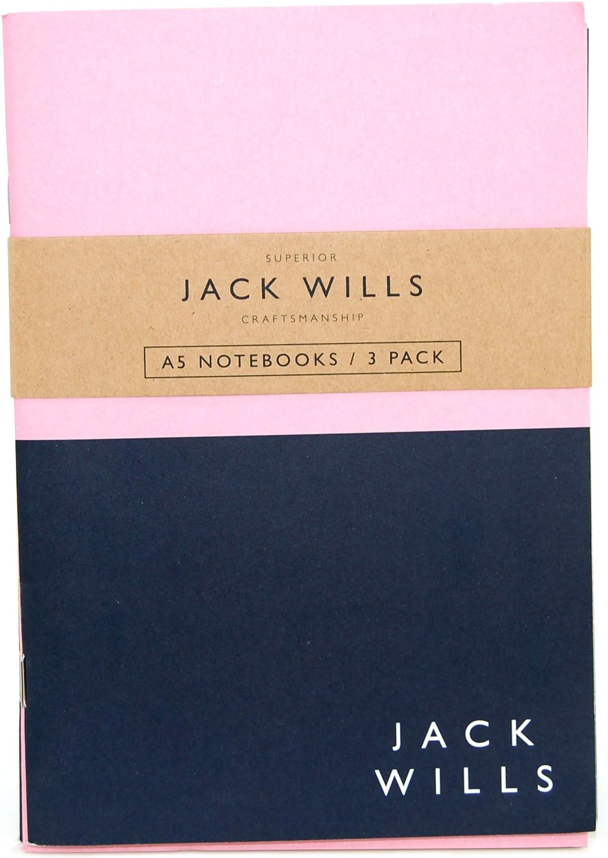 Jack Wills Navenby Set of 3 A5 Lined Notebooks in Navy & Pink