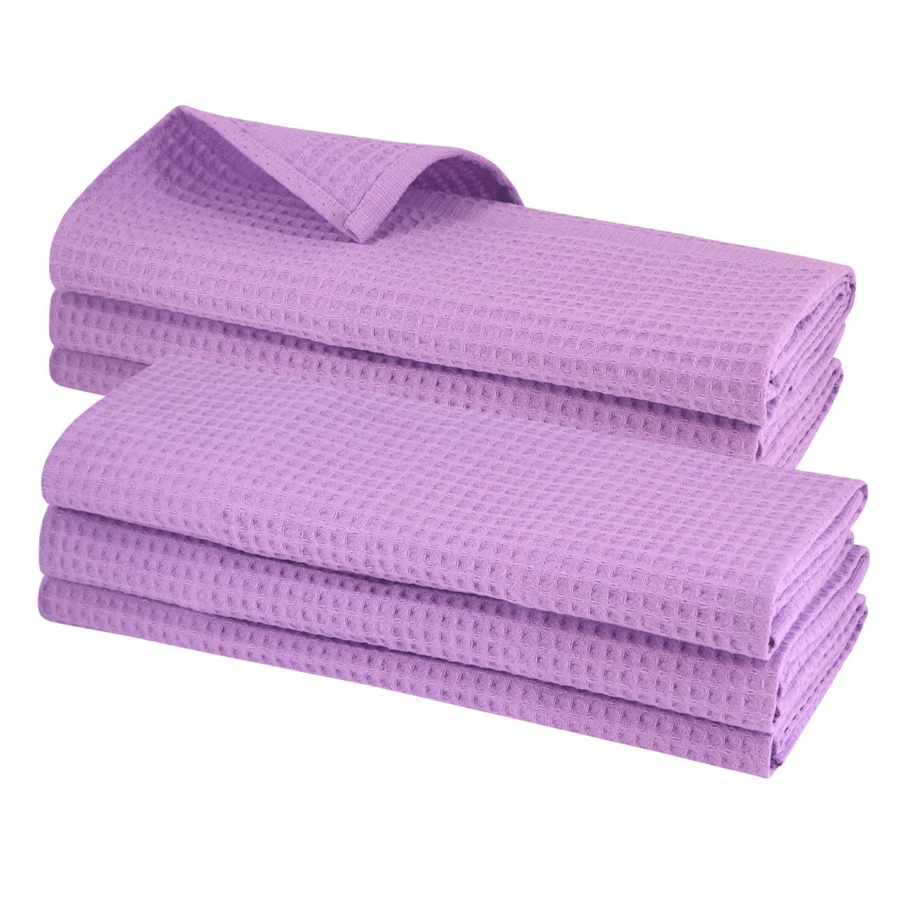 6 x 100 % Cotton Waffle Piqué Tea Towels in purple / kitchen cloths / cleaning cloths.