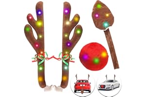 MAYTKWEP Reindeer Car Kit LED Antlers with Nose, Tail, Top & Grille Christmas Reindeer Antlers Car Decoration Kit Jingle Bell Christmas Decorations for Car & Motorcycle