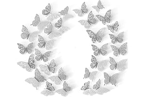 UMONIE 3D Butterfly Wall Decor - 72 PCS 3 Sizes 6 Styles Silver Butterfly Decorations - Butterfly Birthday Party Decorations/Butterfly Cake Decorations/Butterfly Stickers for Kids Bedroom Nursery Wedding
