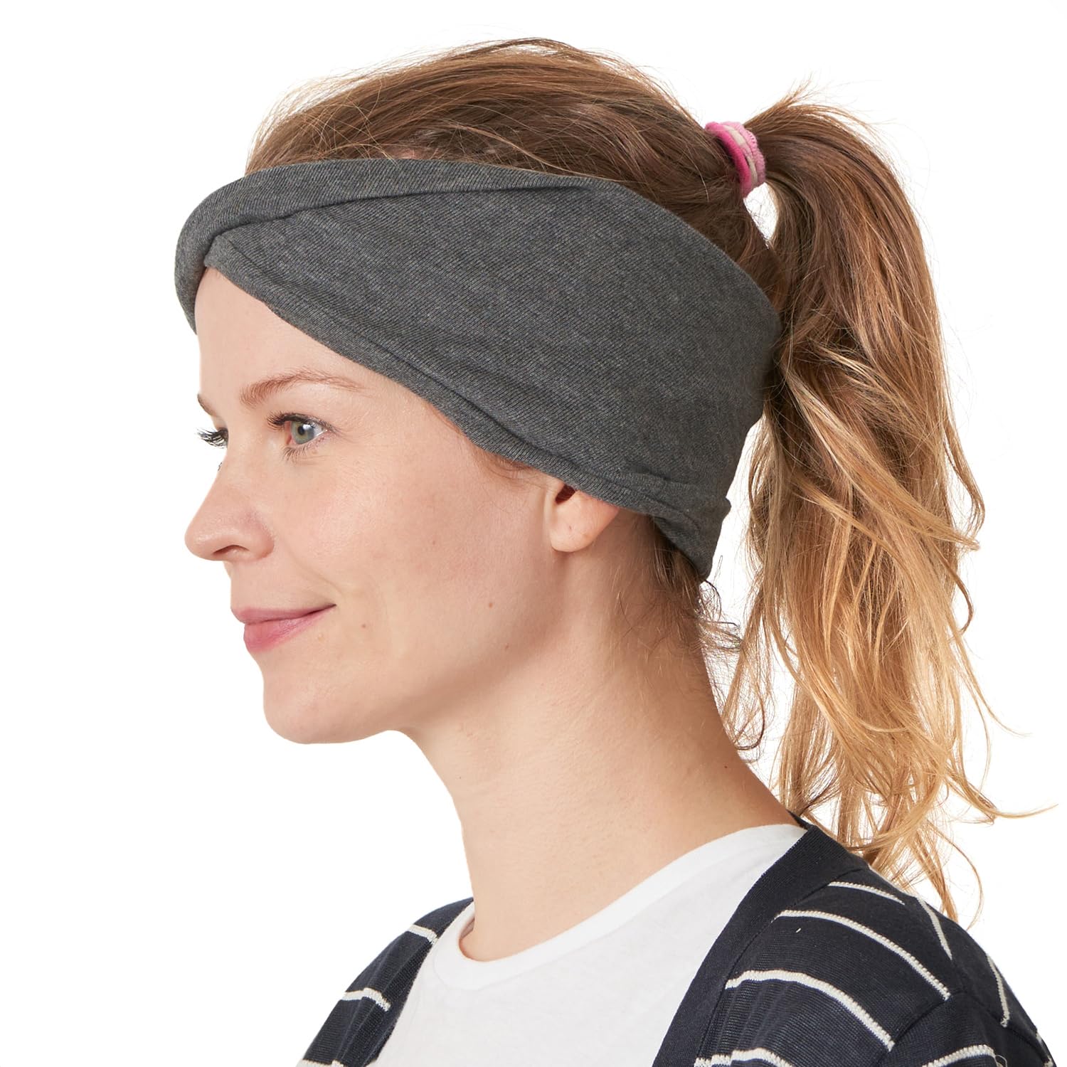 CHARM Womens Headband Hairband Bandana - Mens 100% Organic Cotton Yoga Hair Band Made in Japan Soft Chemo Head Wrap Sensitive Skin by Casualbox Dark Grey