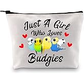 G2TUP Budgie Lover Gift Who Loves Budgies Makeup Bag Budgie Mom Cosmetic Bag Parakeet Pet Bird Lover Gift for Budgerigar Girls Women (Who Loves Budgies White Bag)