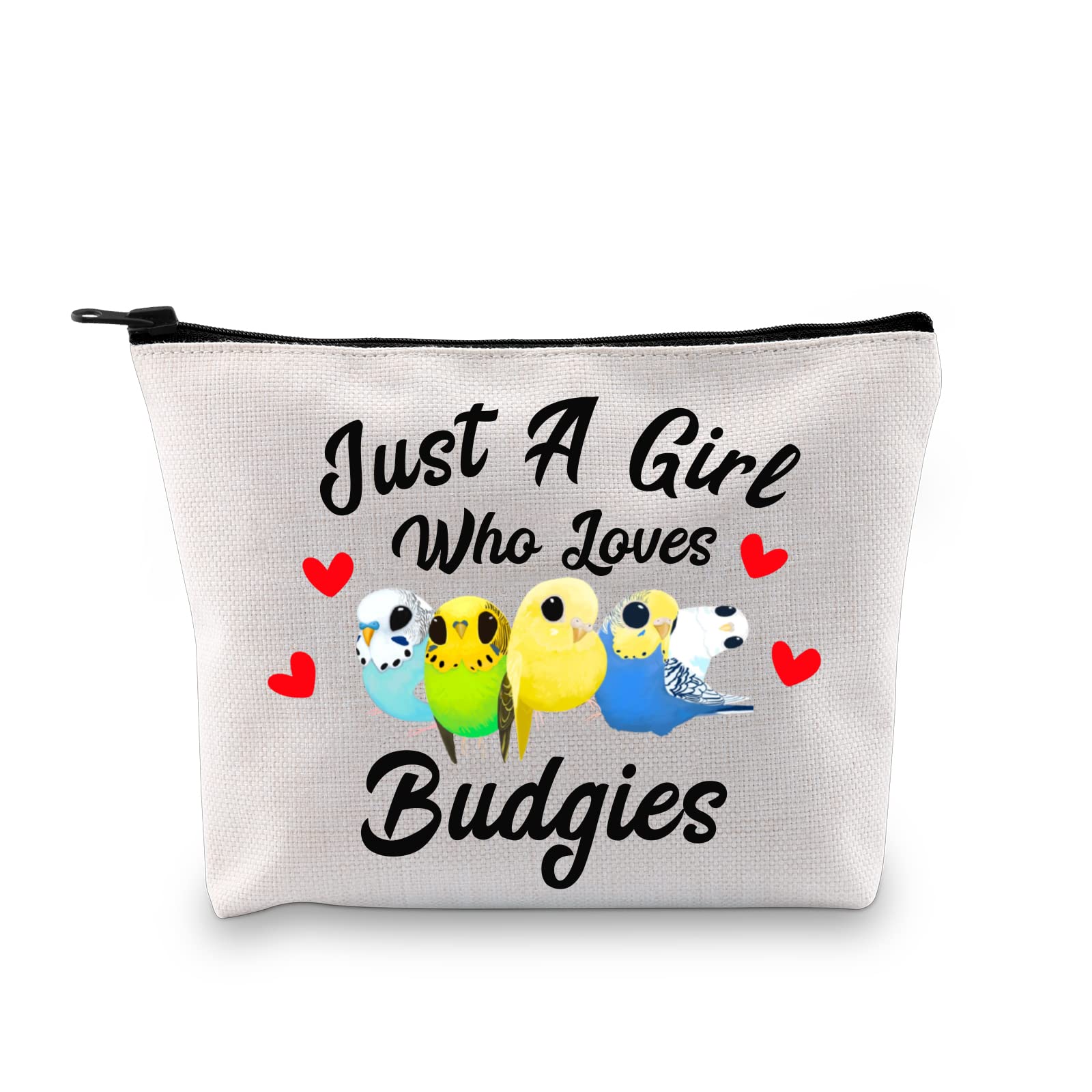 Budgie Lover Gift Loves Budgies Makeup Bag Budgie Mom Cosmetic Bag Parakeet Pet Bird Lover Gift for Budgerigar Girls Women (Loves Budgies White)