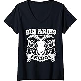 Womens Big Aries Energy Aries Zodiac Sign March April Birthday V-Neck T-Shirt