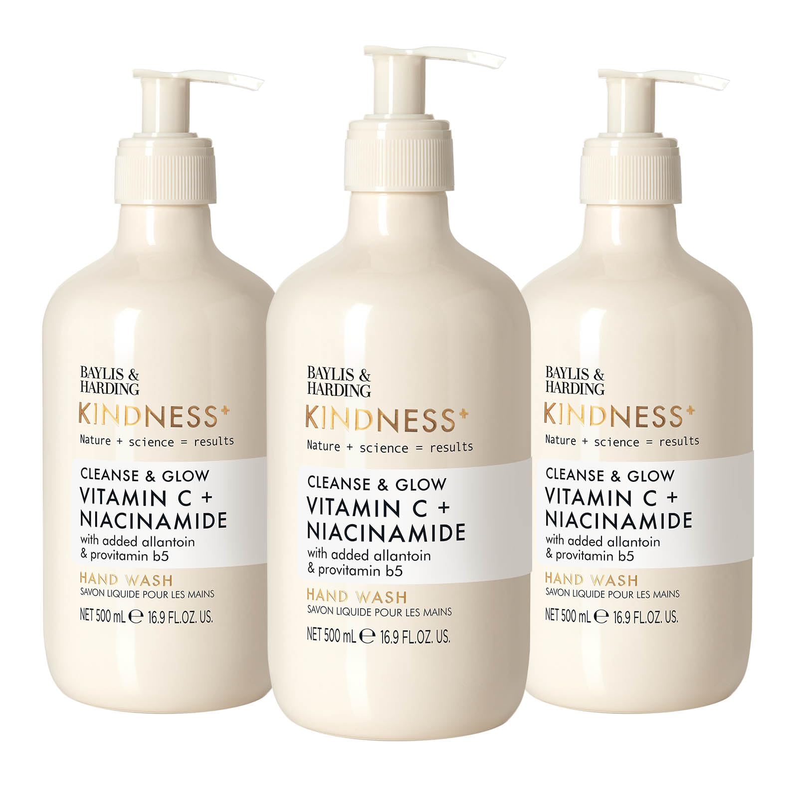 Baylis & Harding Kindness + Vitamin C & Niacinamide, Orange & Mango Fragrance, 500 ml Cleanse & Glow Hand Wash (Pack of 3) - Vegan Friendly